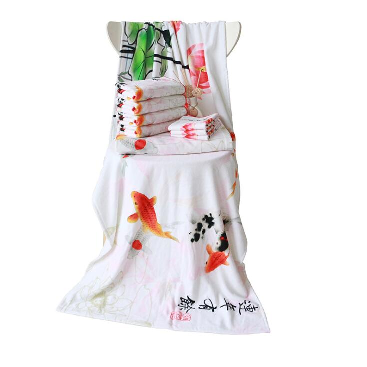 无锡南通工厂直供中国风个性化定制高清棉质数码印花浴巾