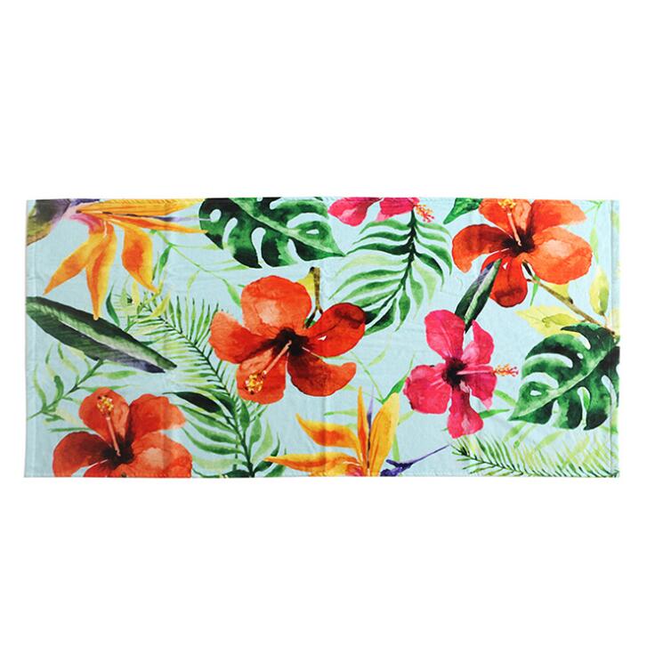 海西毛巾生产厂家直供植物花朵超柔定制棉质数码印花浴巾